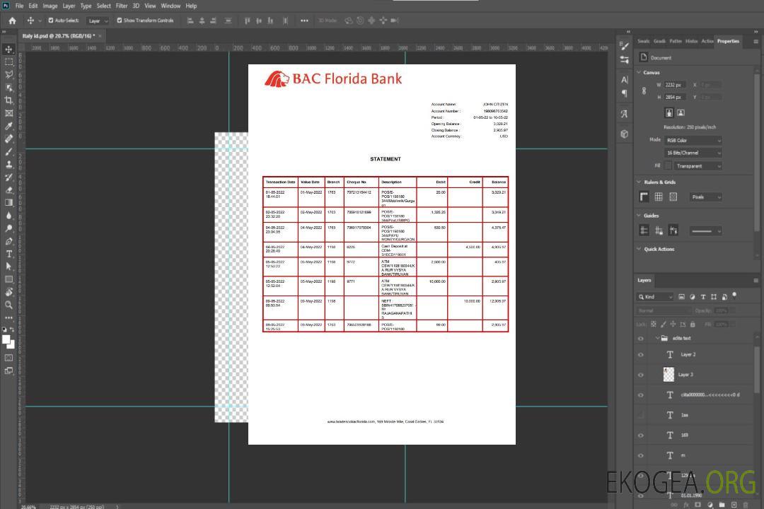 Relevé bancaire USA BAC Floride template Relevé bancaire USA BAC Floride template